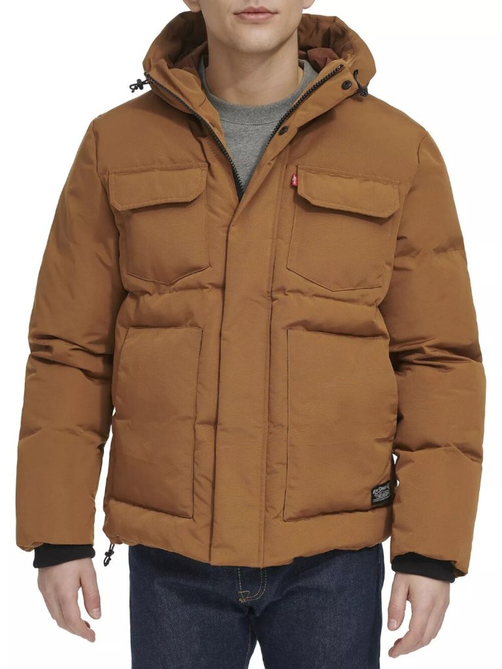 Levi's Men's Heavyweight Hooded Puffer Parka Coat Worker Brown Size Medium New